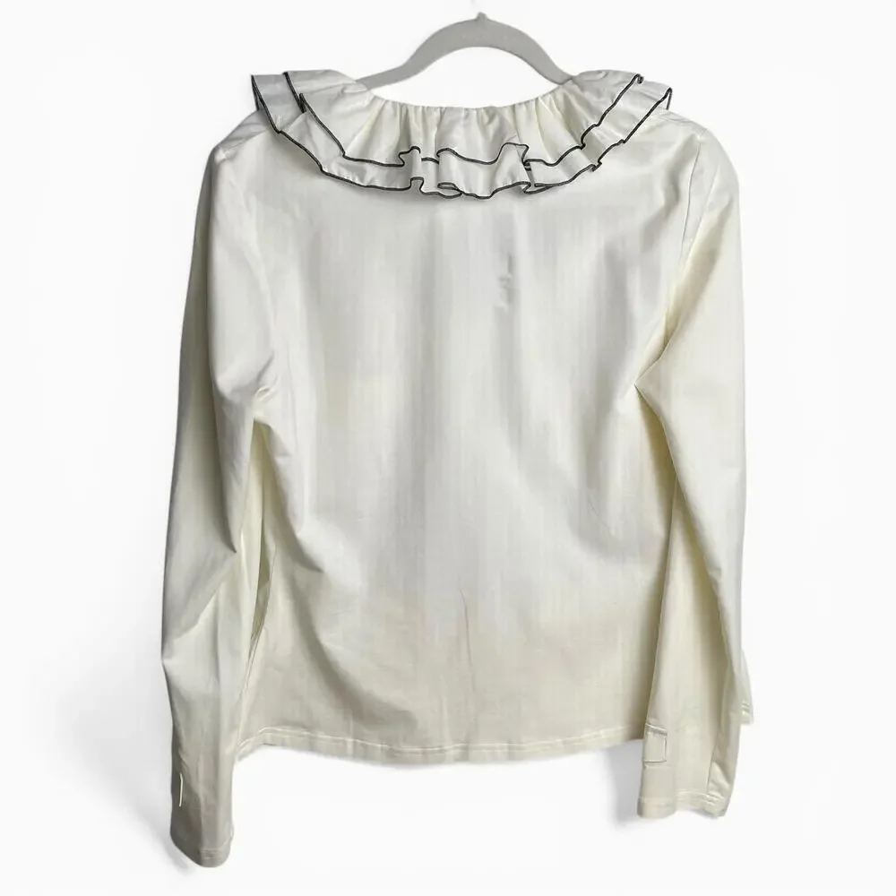 Vintage Anne Fontaine White Ruffle Collar Button-Up Blouse - Picture 3 of 7